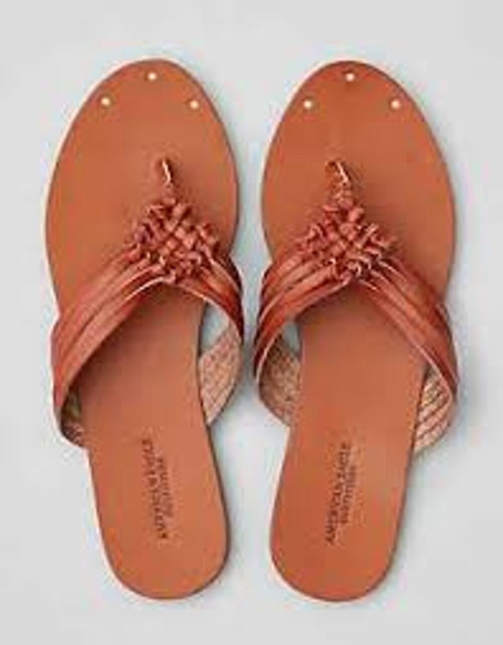 American Eagle Brown Leather Braided Thong Flip Flop Sandals Women's Size 6